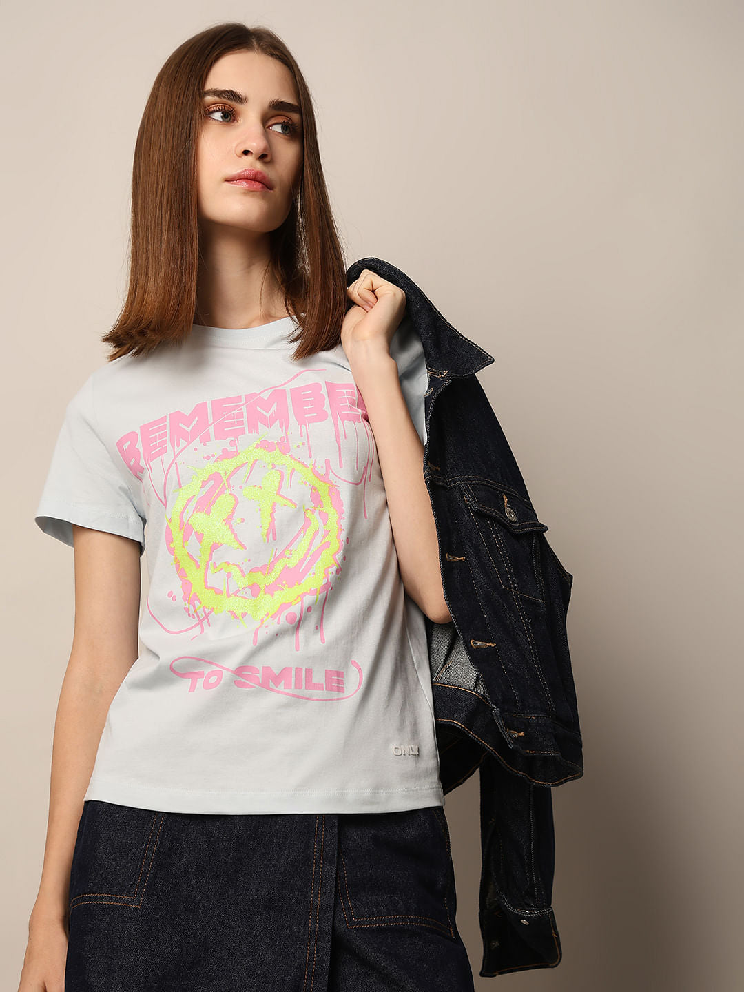 Light Blue Printed Cotton T-Shirt