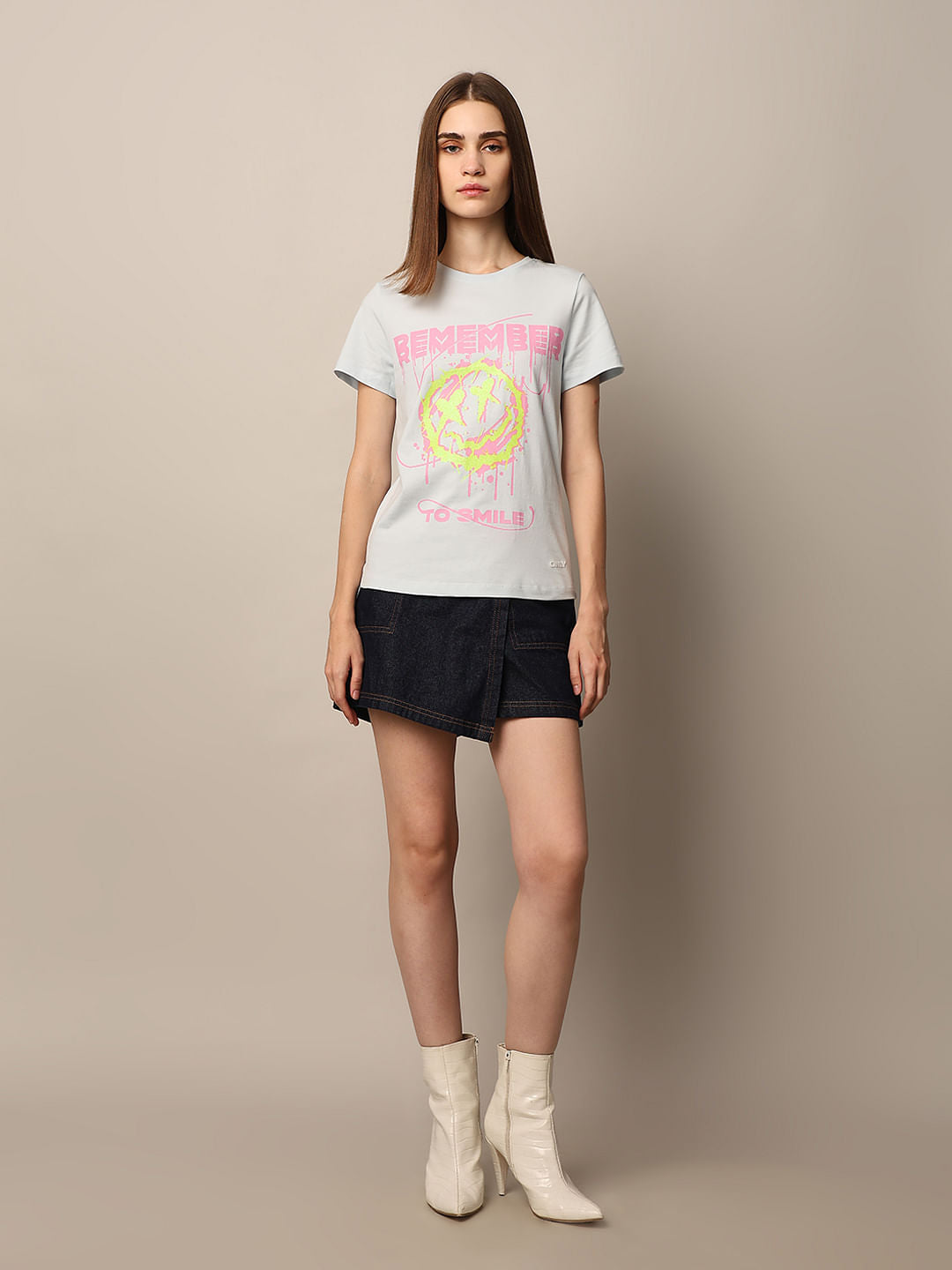 Light Blue Printed Cotton T-Shirt