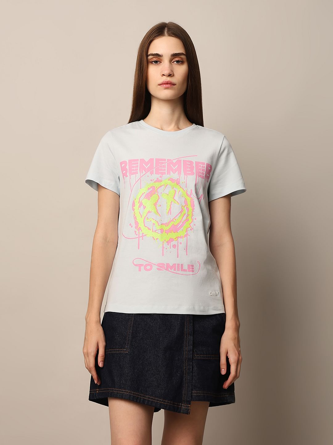 Light Blue Printed Cotton T-Shirt