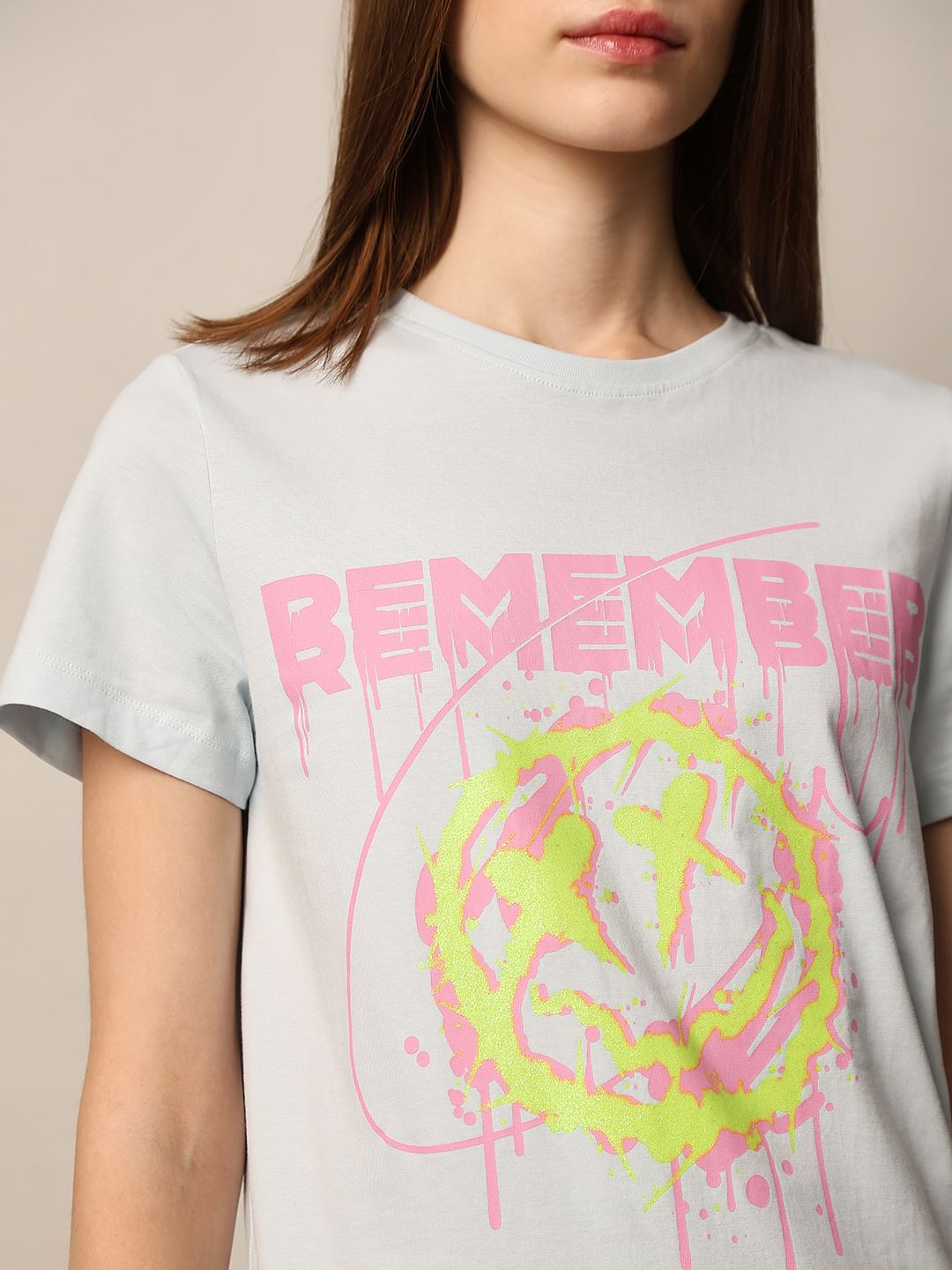 Light Blue Printed Cotton T-Shirt