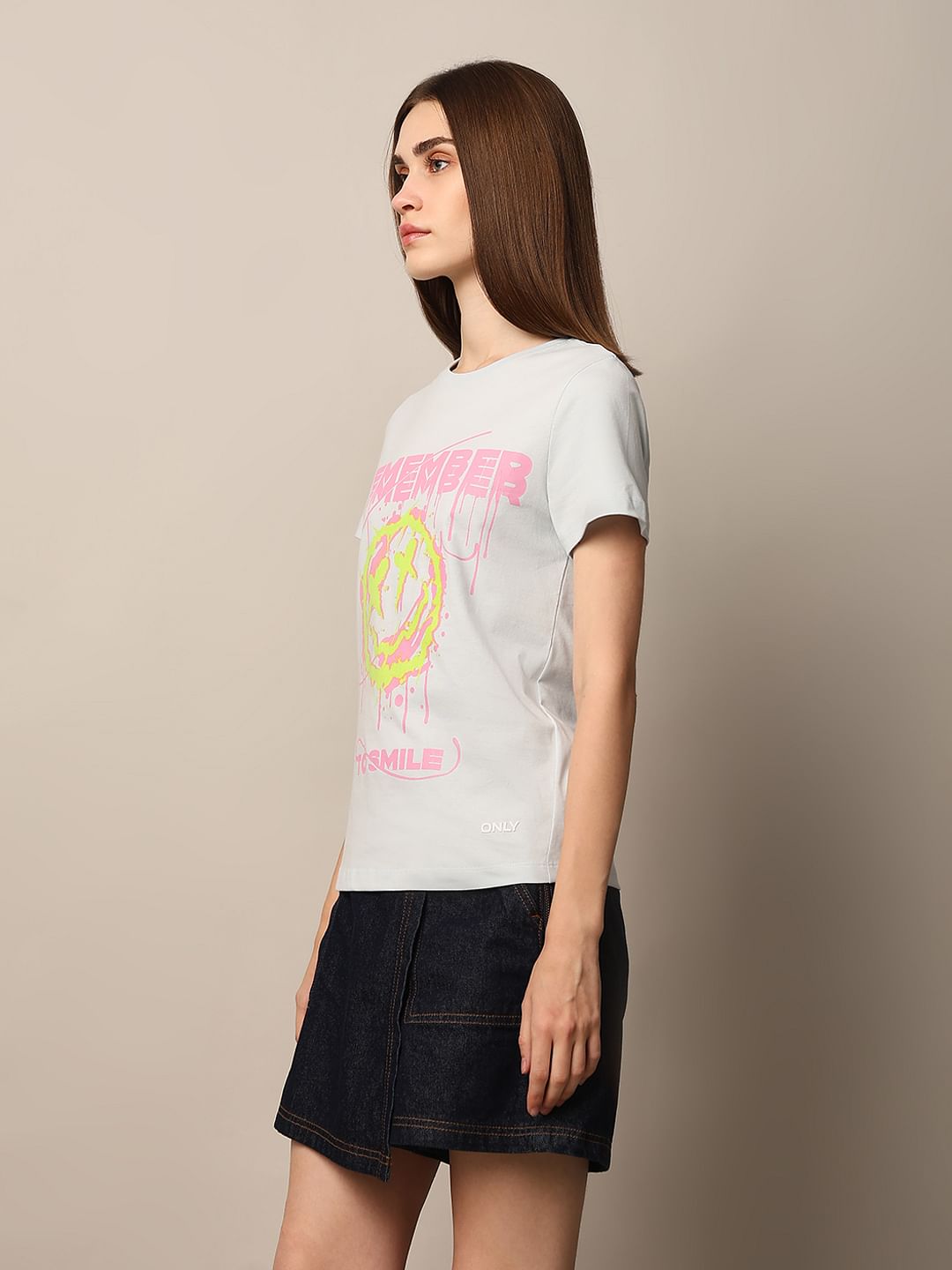 Light Blue Printed Cotton T-Shirt