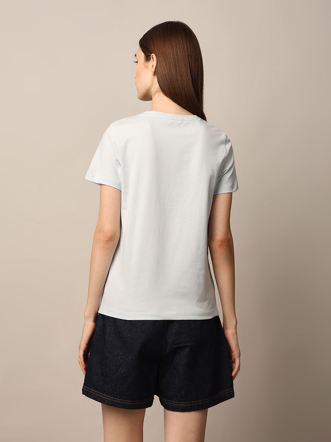 Light Blue Printed Cotton T-Shirt