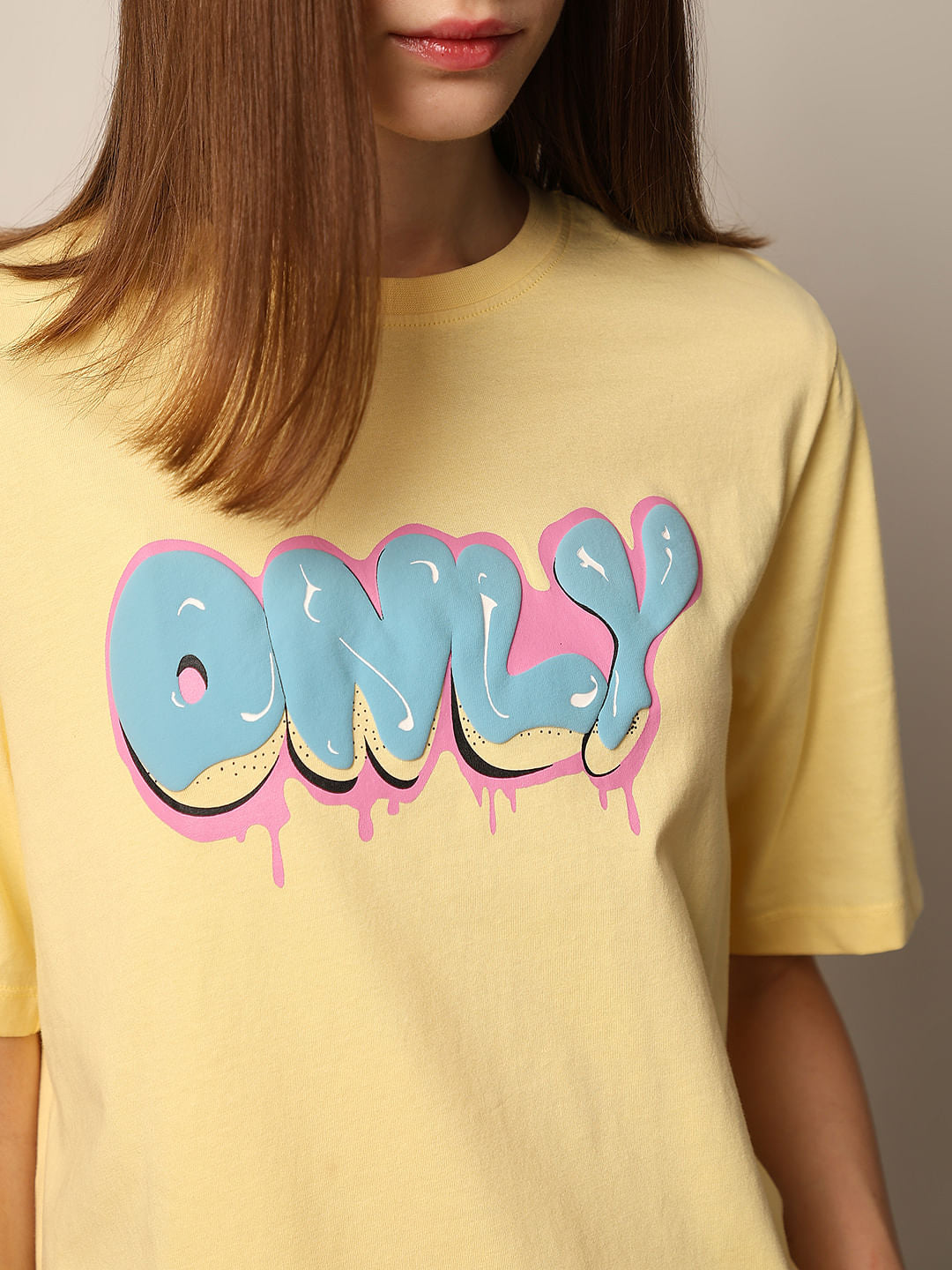 Pale Yellow Logo Print Cotton T-Shirt