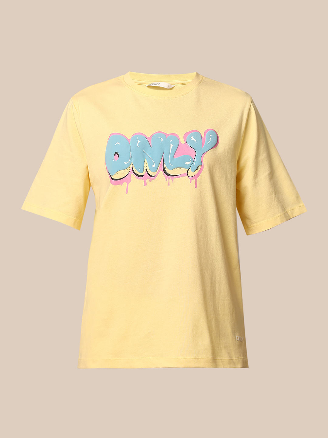 Pale Yellow Logo Print Cotton T-Shirt