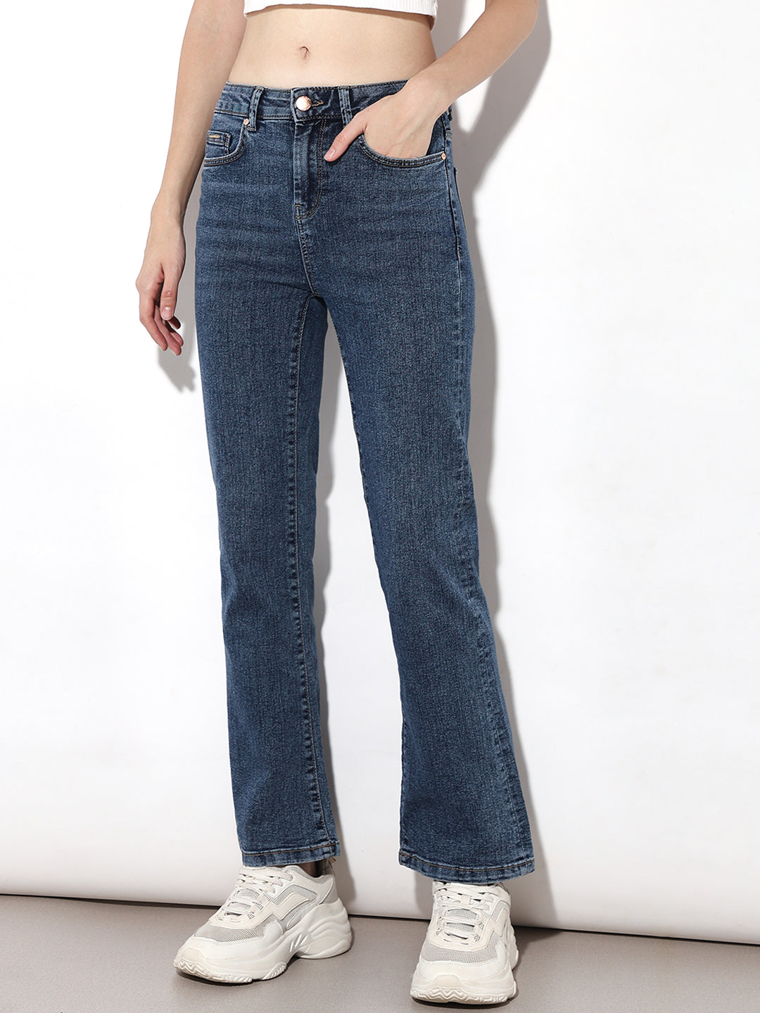 Dark Blue High Rise Flared Jeans
