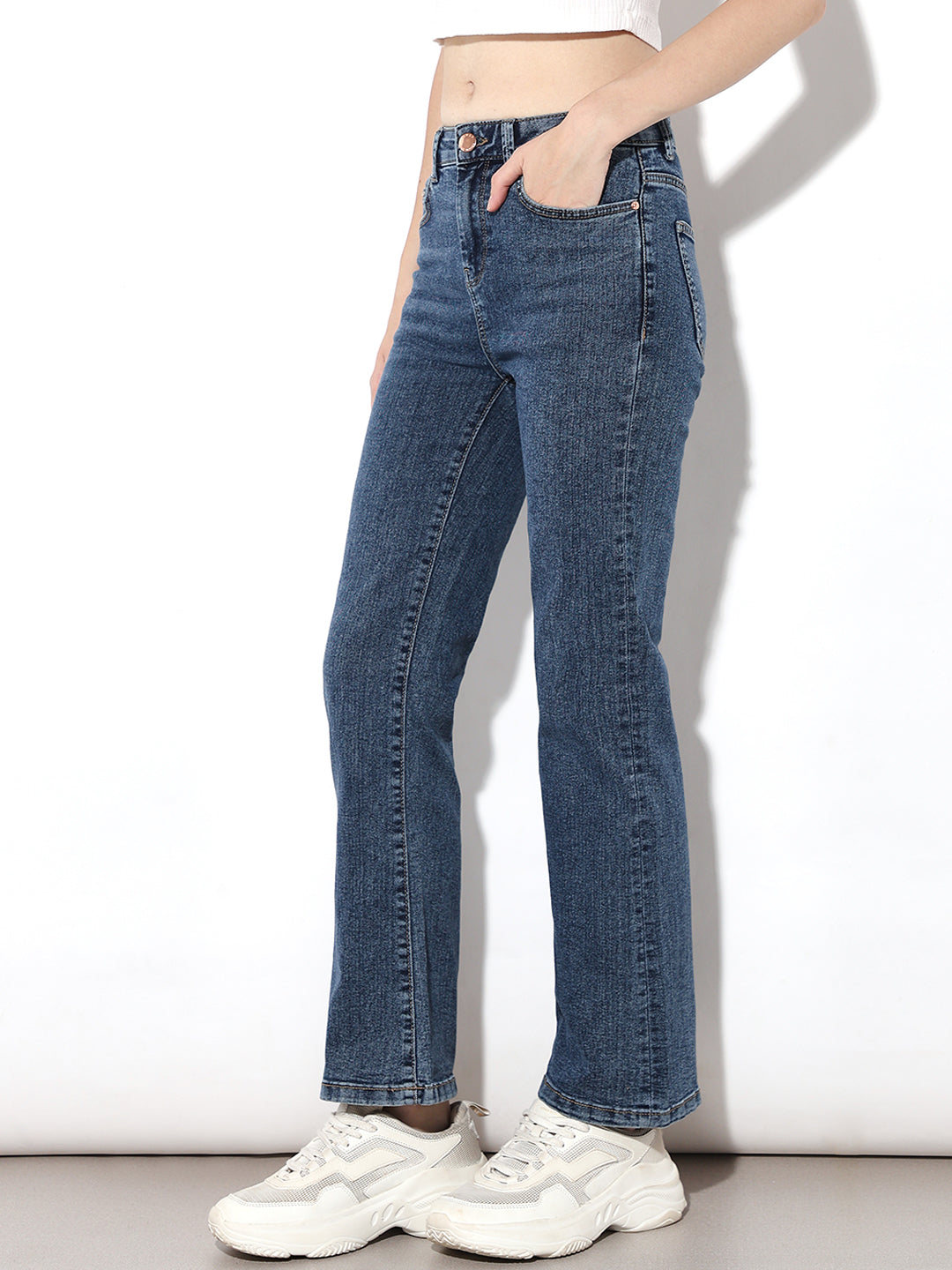 Dark Blue High Rise Flared Jeans