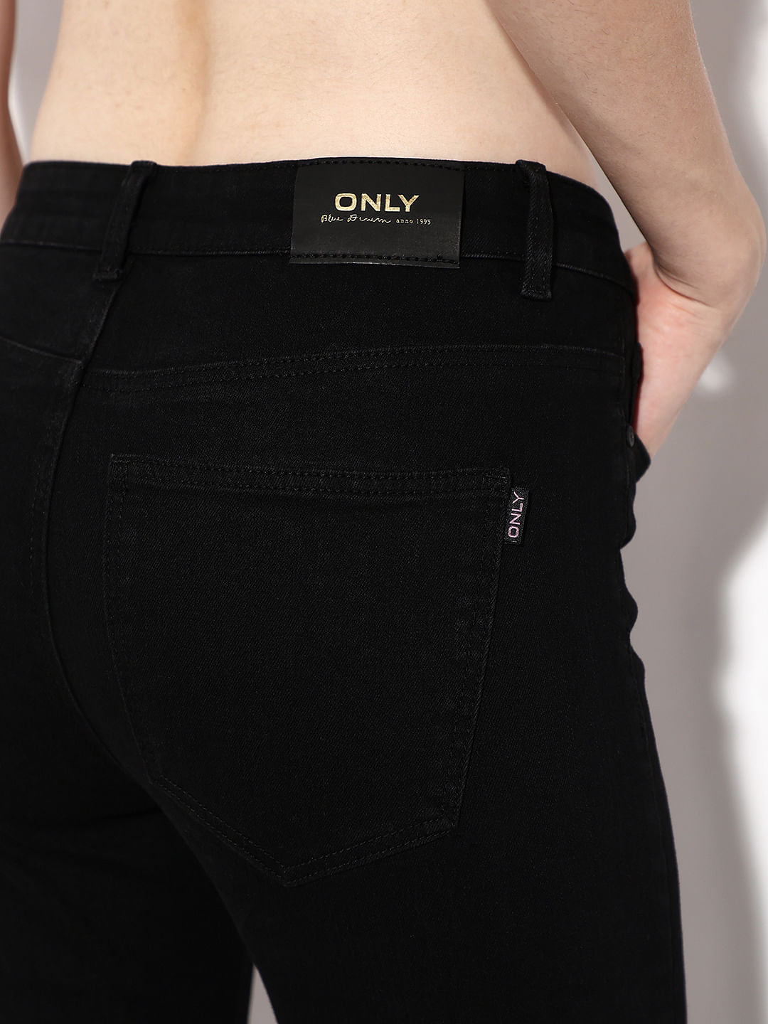 Black Mid Rise Cropped Flared Jeans