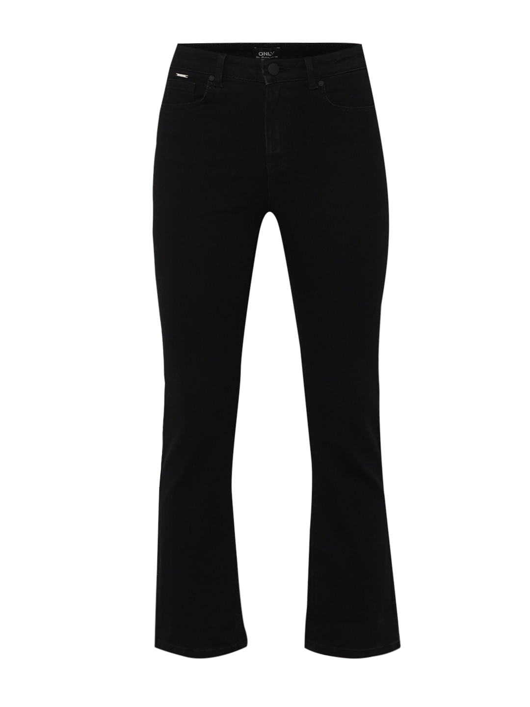 Black Mid Rise Cropped Flared Jeans
