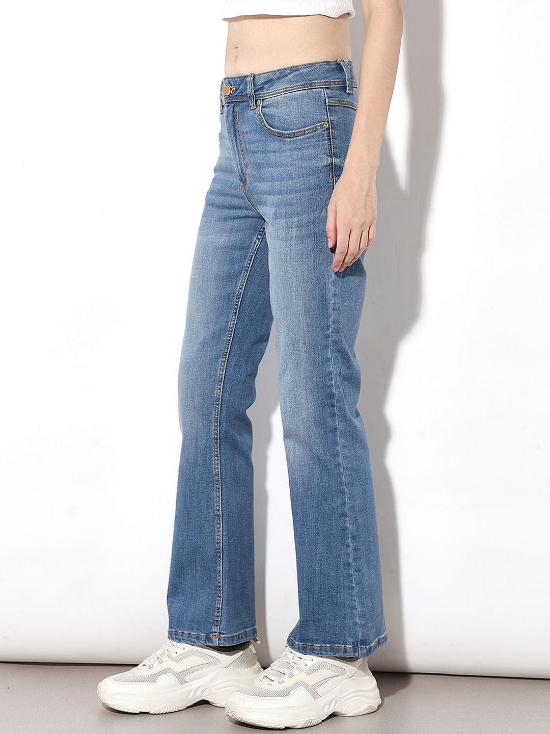 Blue High Rise Flora Flared Jeans