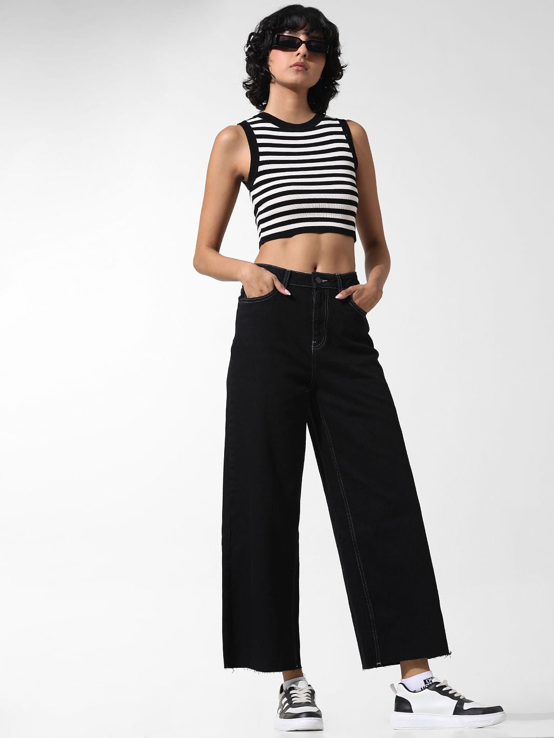 Black High Rise Wide Leg Jeans