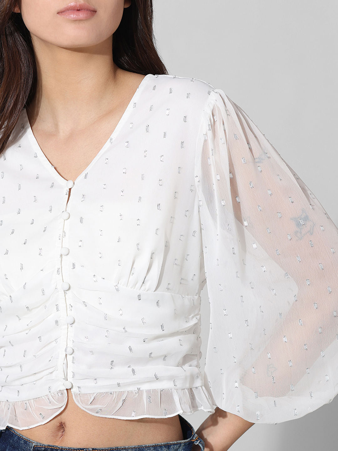 White Cropped V-Neck Top