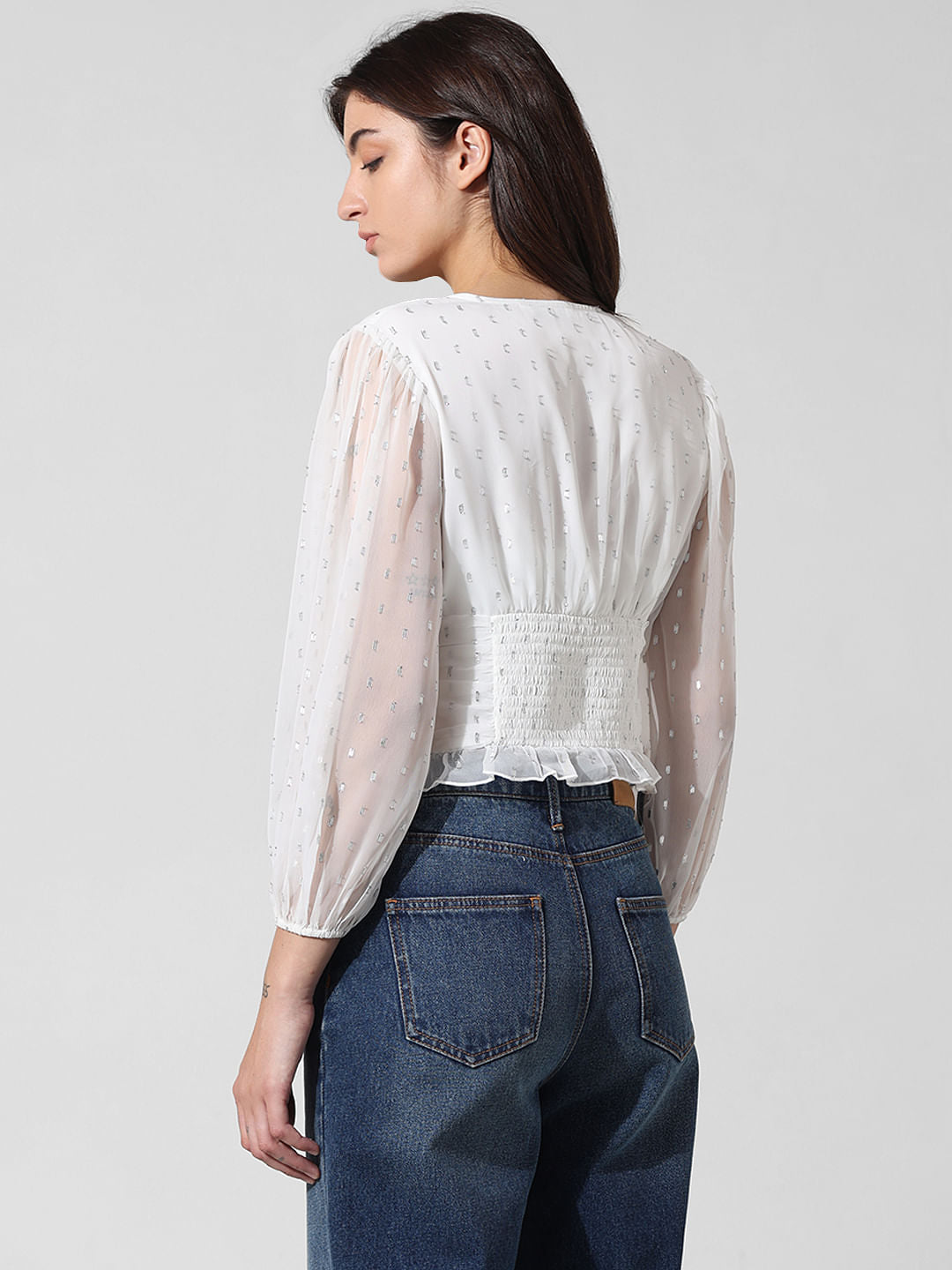 White Cropped V-Neck Top