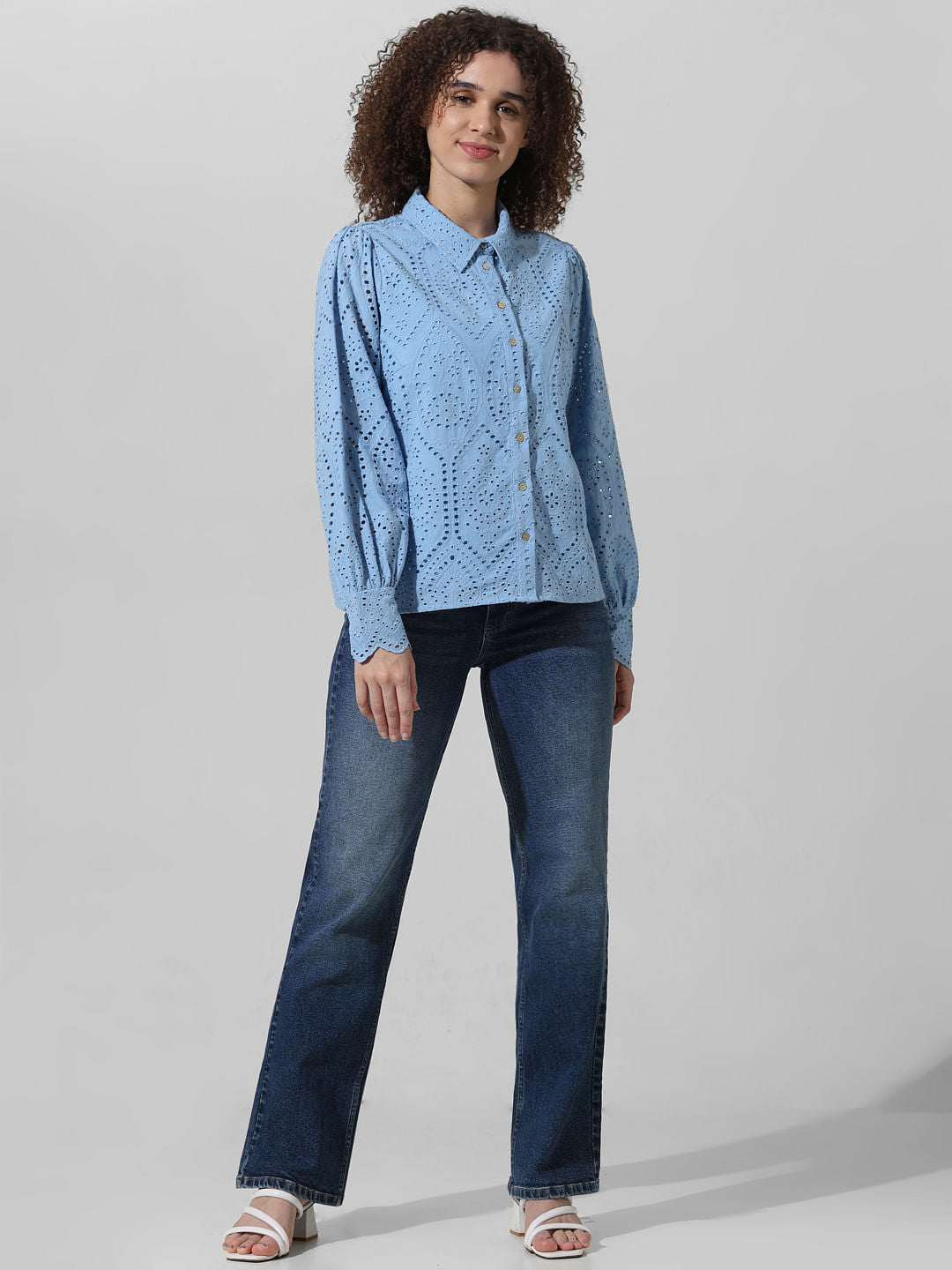 Blue Schiffli Print Shirt