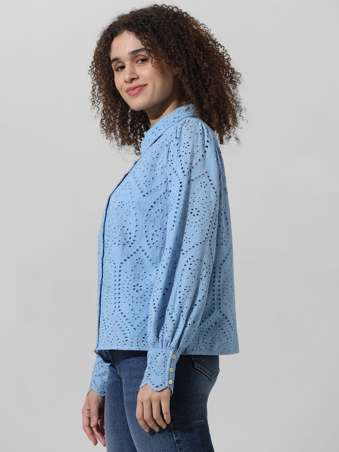Blue Schiffli Print Shirt