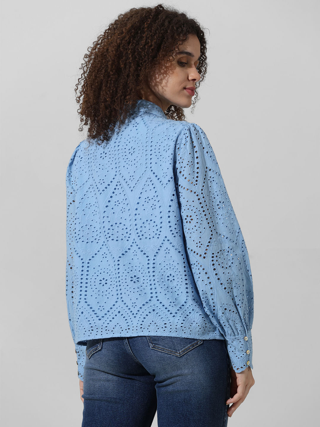 Blue Schiffli Print Shirt