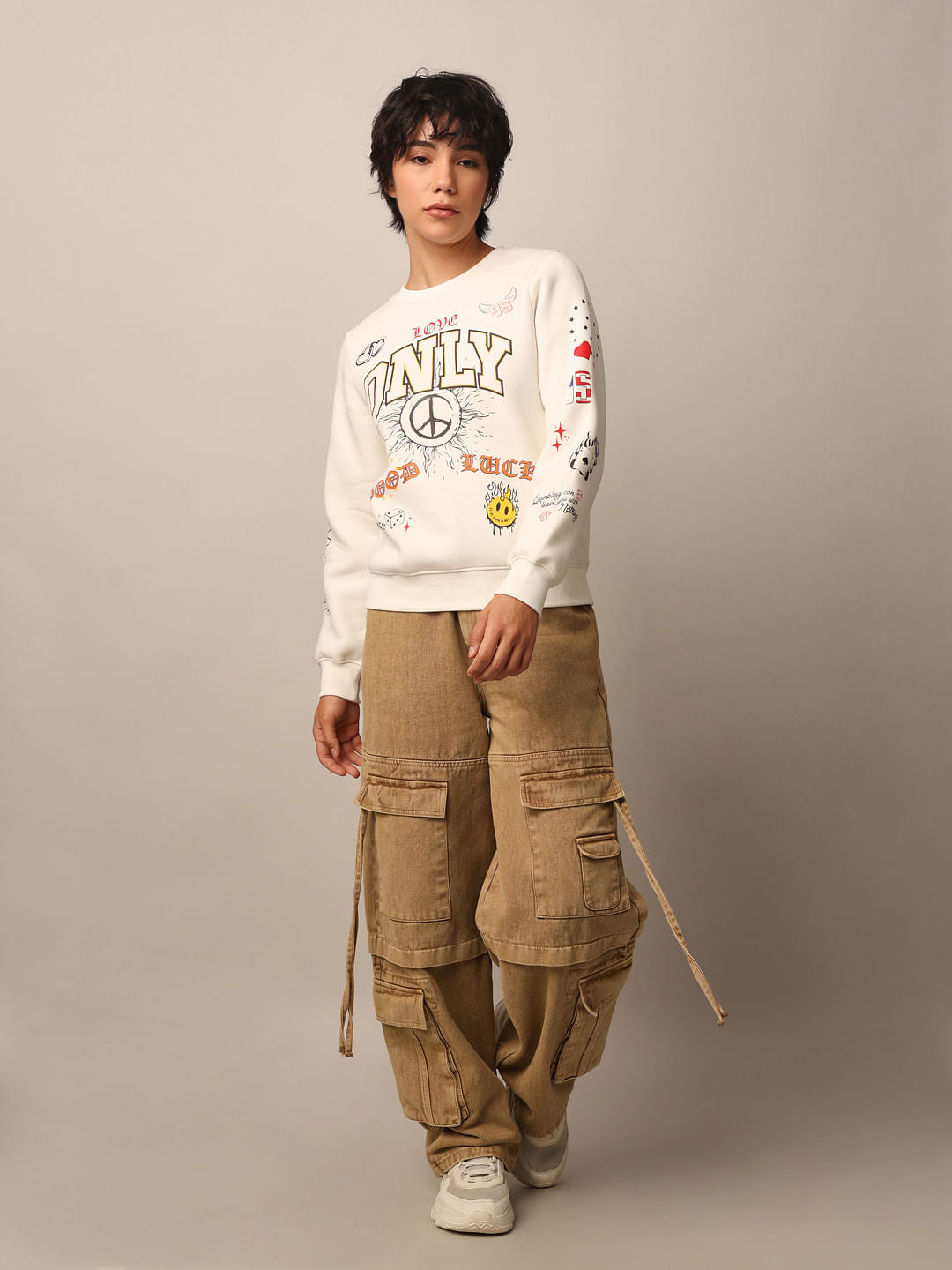 Beige Printed Sweatshirt