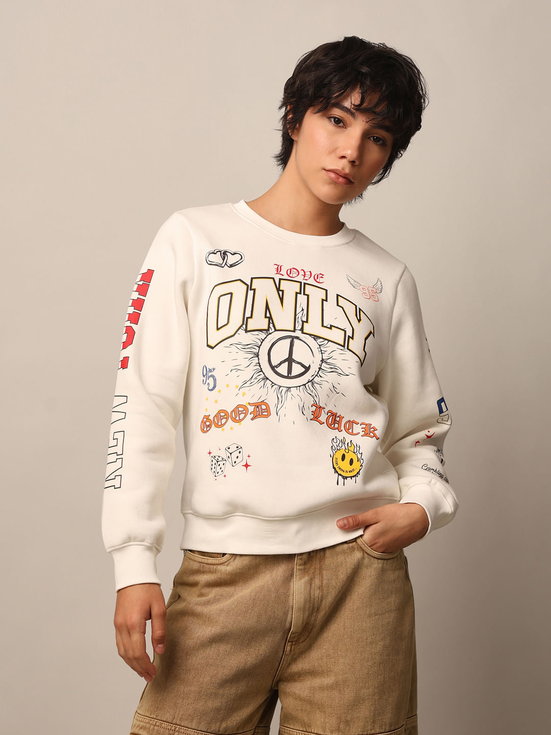 Beige Printed Sweatshirt