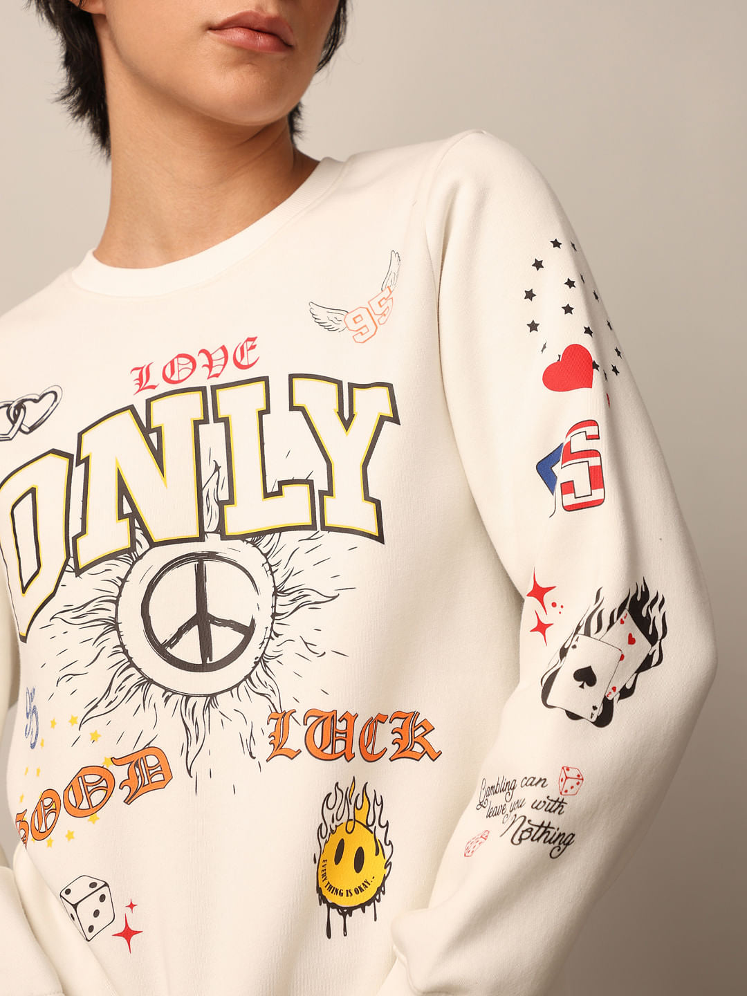Beige Printed Sweatshirt