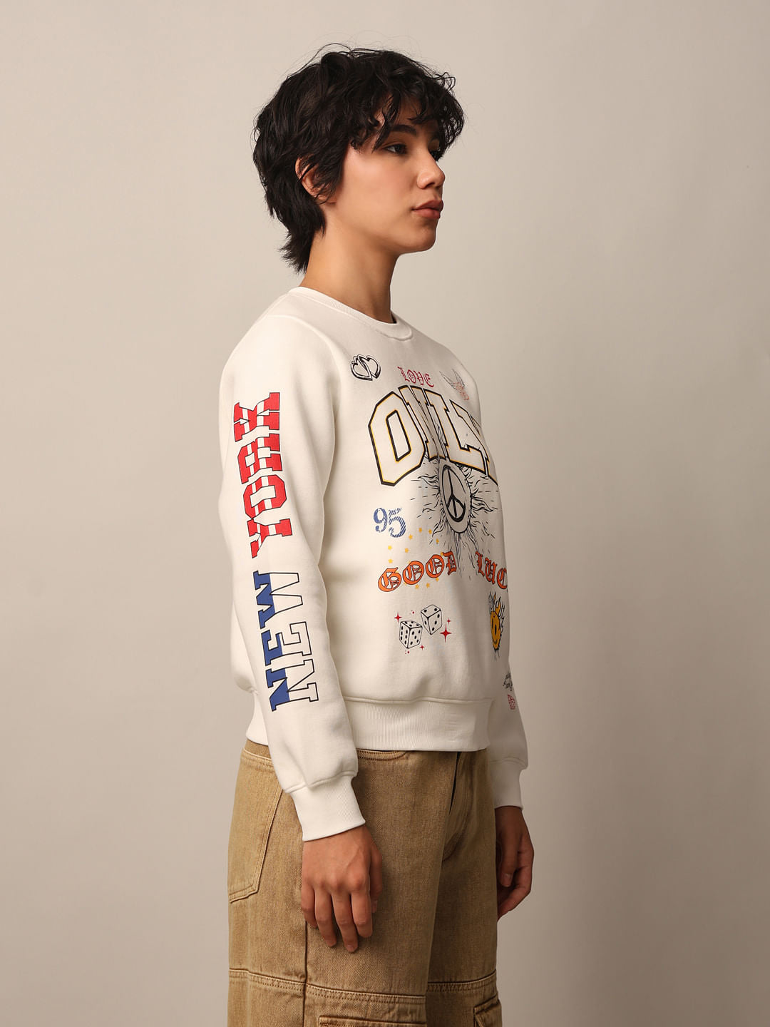 Beige Printed Sweatshirt