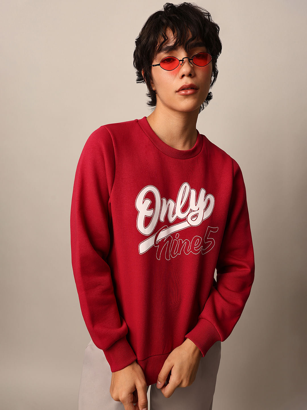 Dark Red Printed Sweatshirt