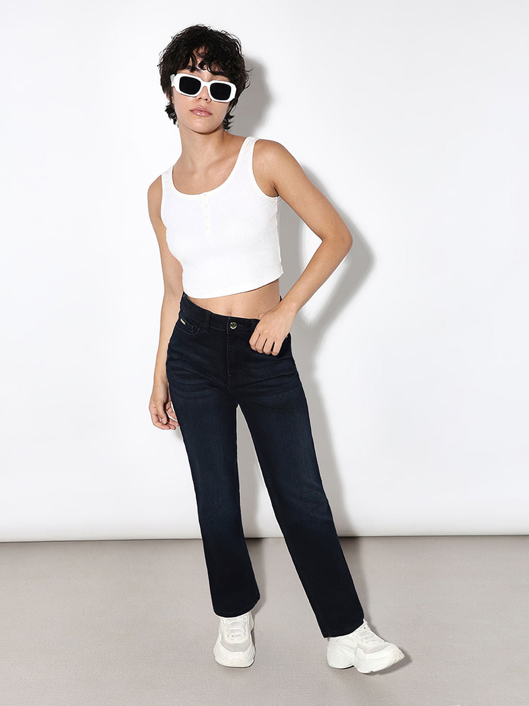 Dark Blue High Rise Straight Fit Jeans