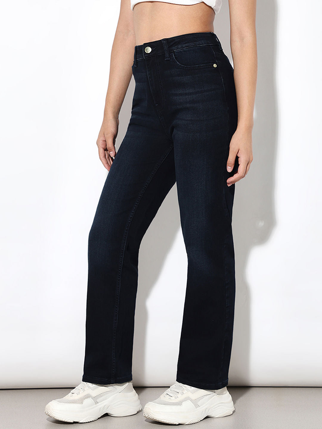 Dark Blue High Rise Straight Fit Jeans