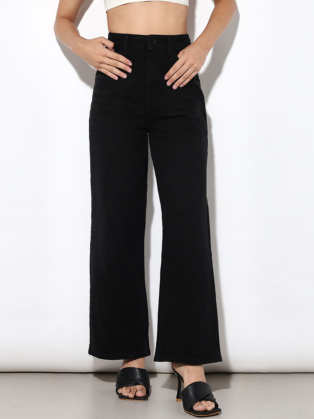 Black High Rise Wide Leg Jeans