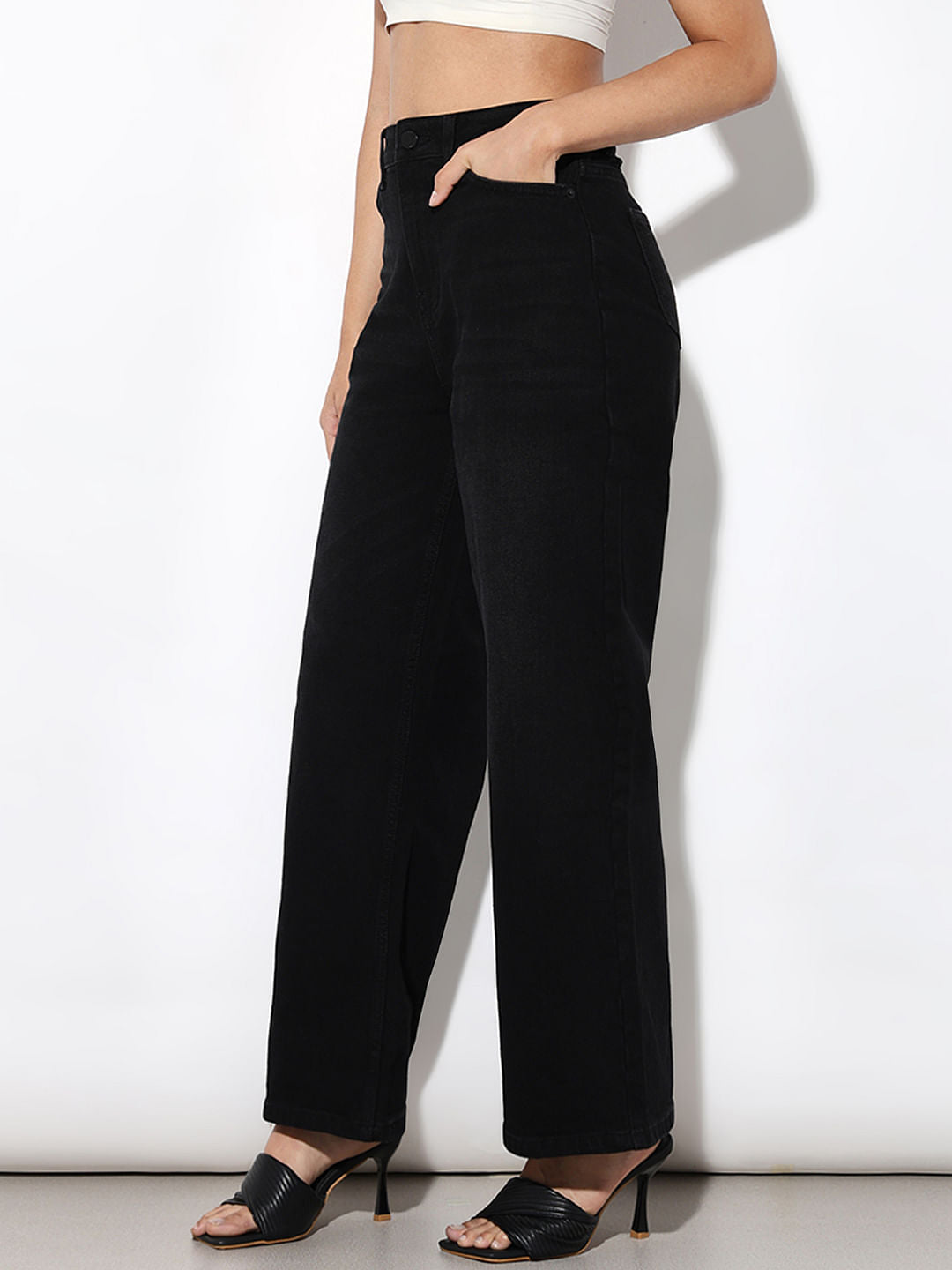 Black High Rise Wide Leg Jeans