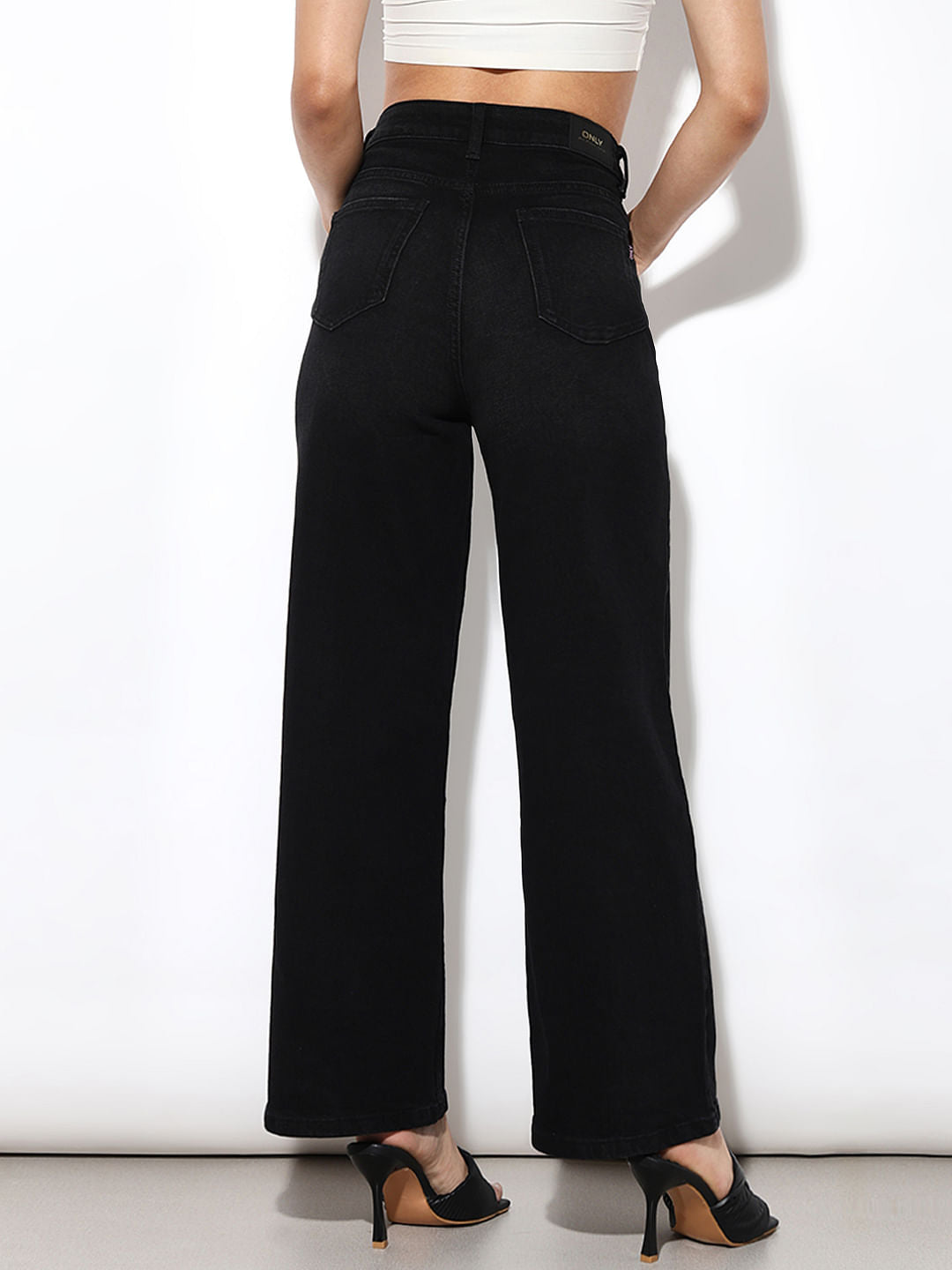 Black High Rise Wide Leg Jeans
