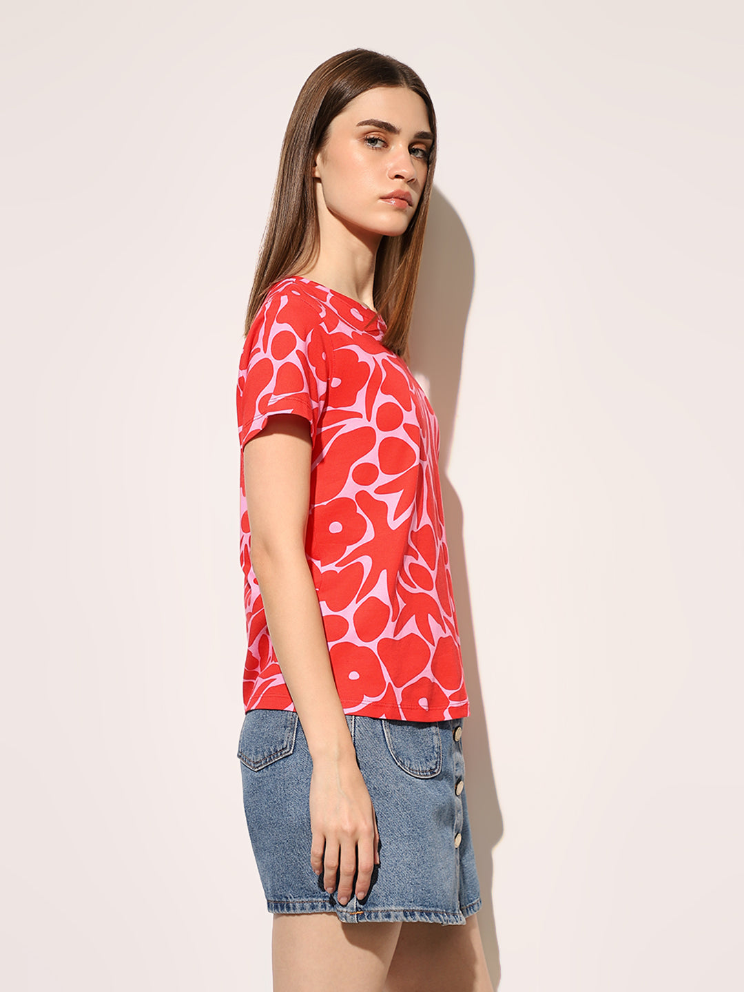 Red Cotton Printed T-shirt