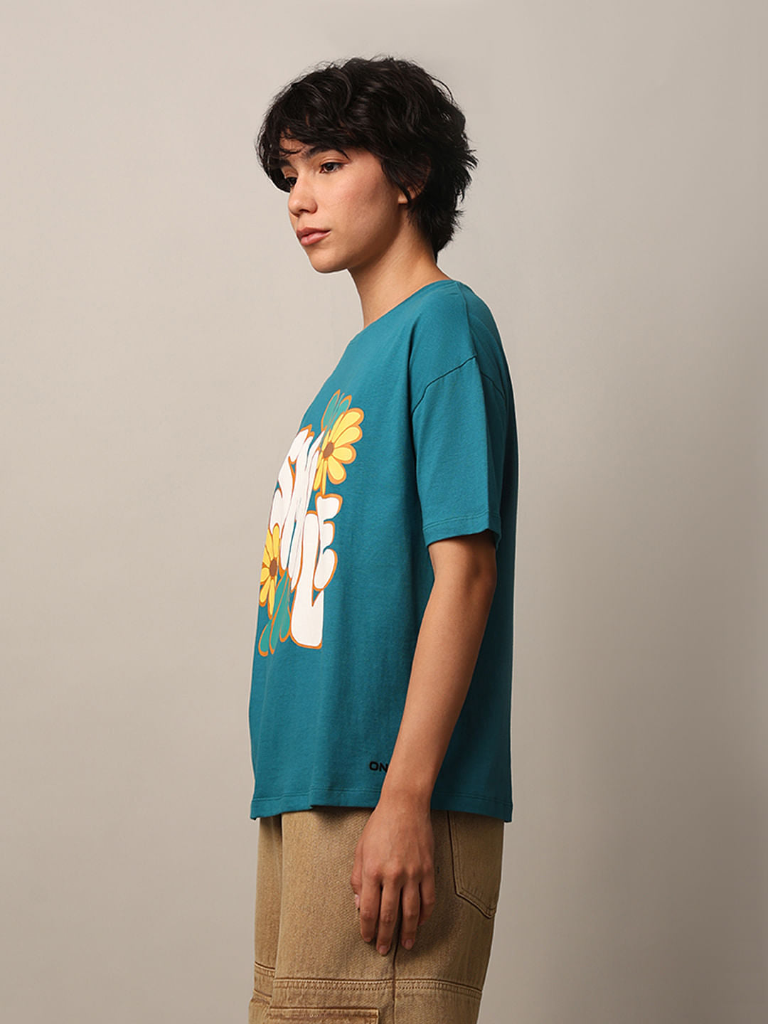 Teal Blue Graphic Print T-Shirt