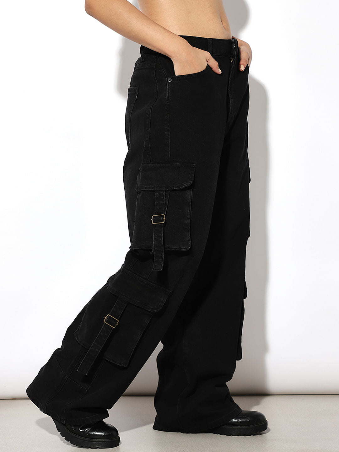 Black High Rise Cargo Jeans