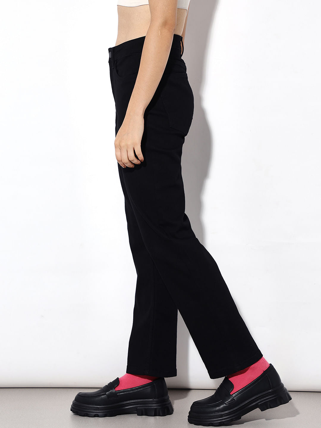 Black High Rise Straight Fit Jeans