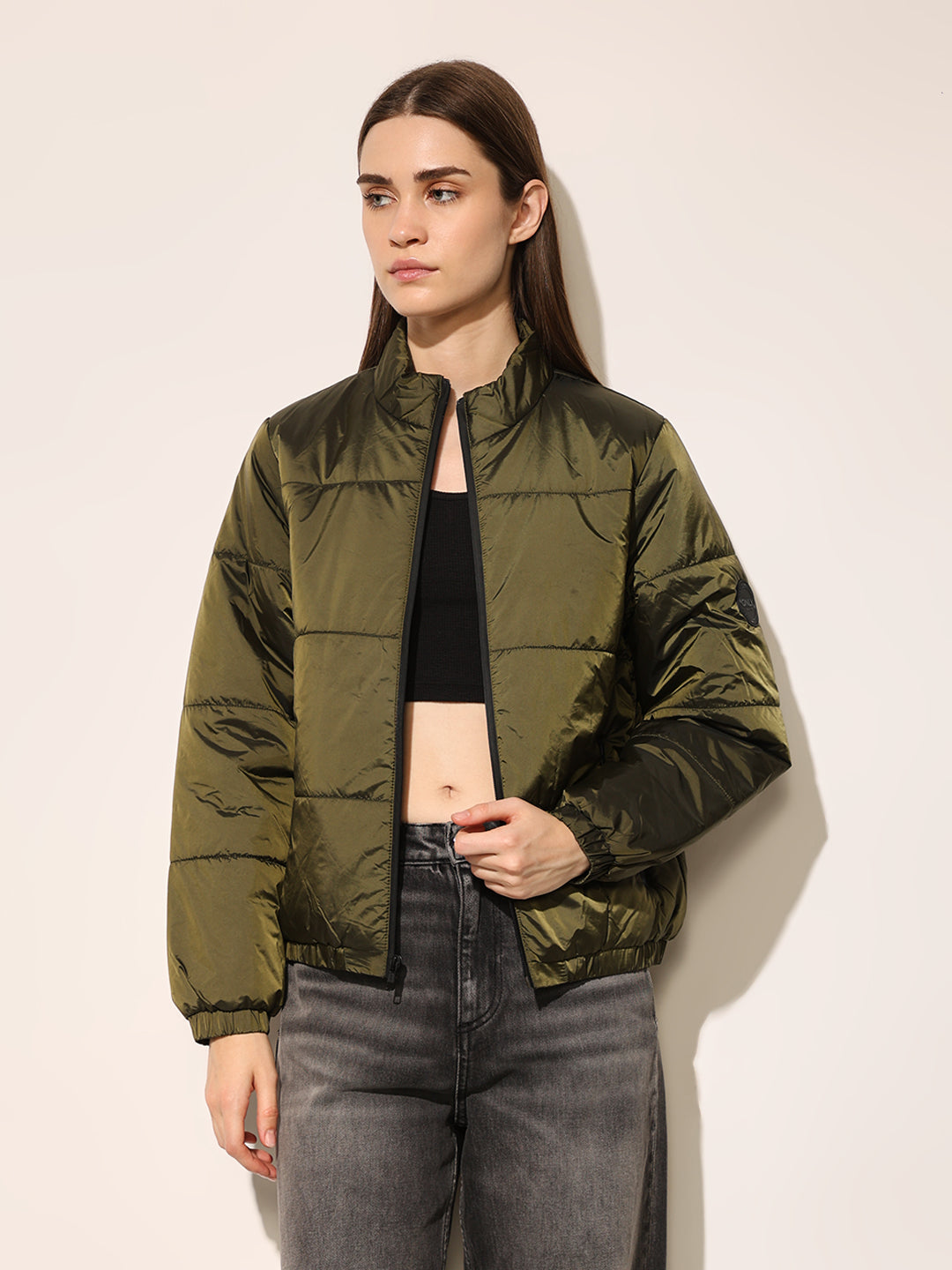 ONLY Dark Green High Neck Puffer Jacket