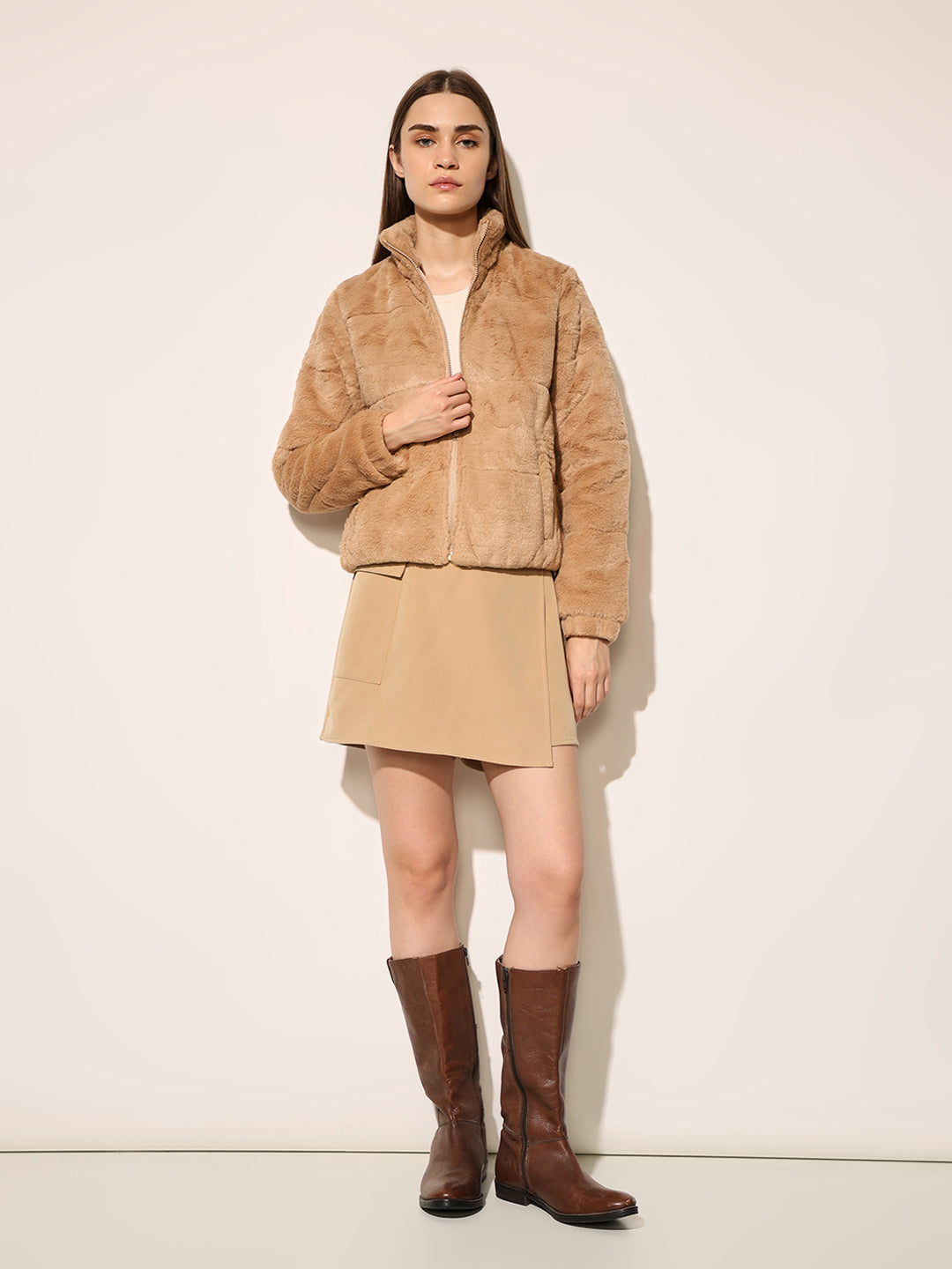 ONLY Brown Faux Fur Jacket