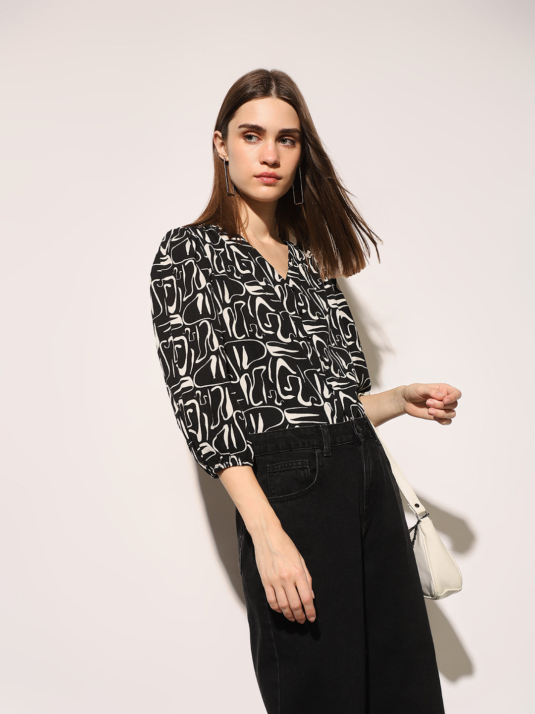 Black Abstract Print Top