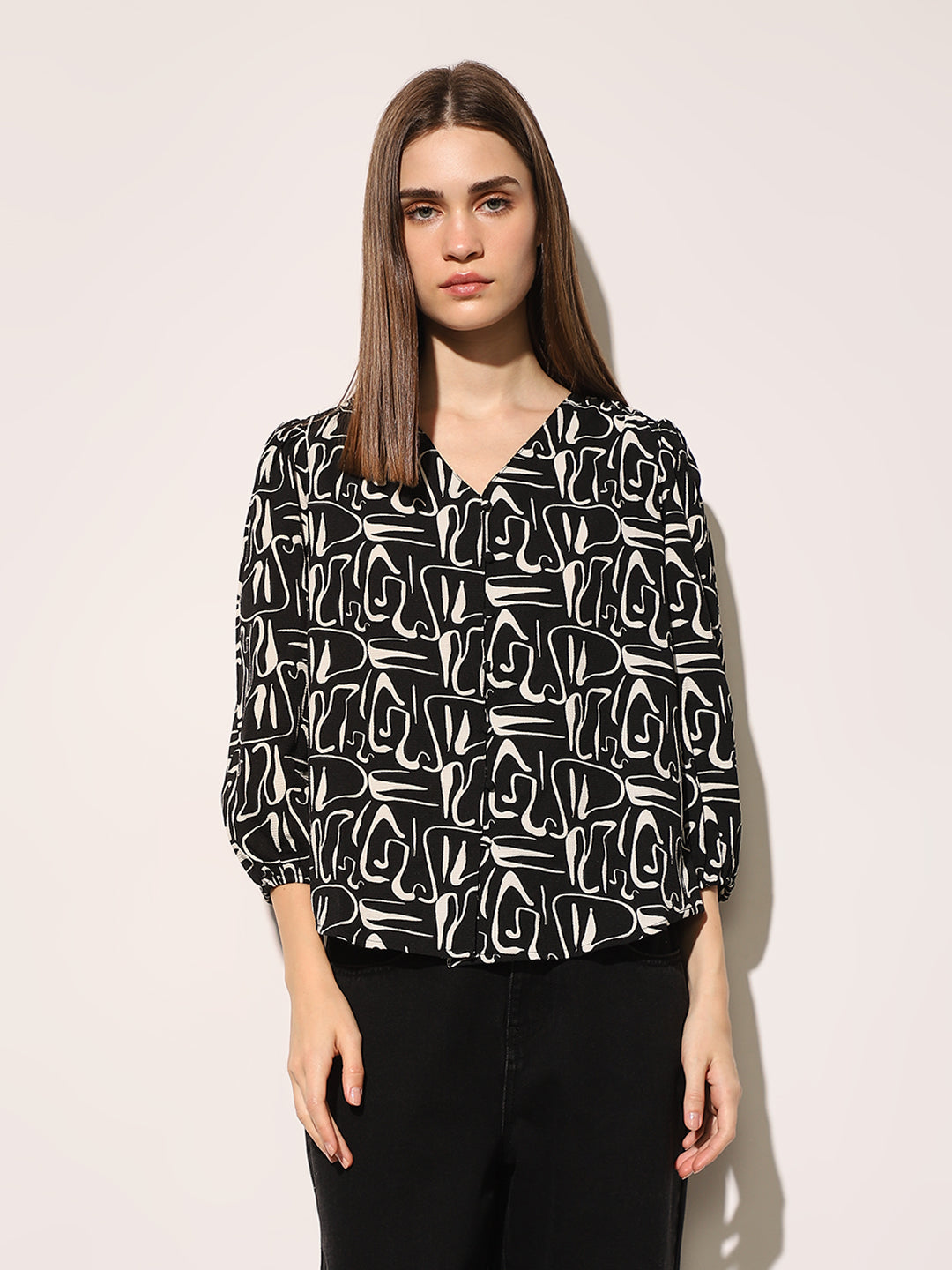 Black Abstract Print Top