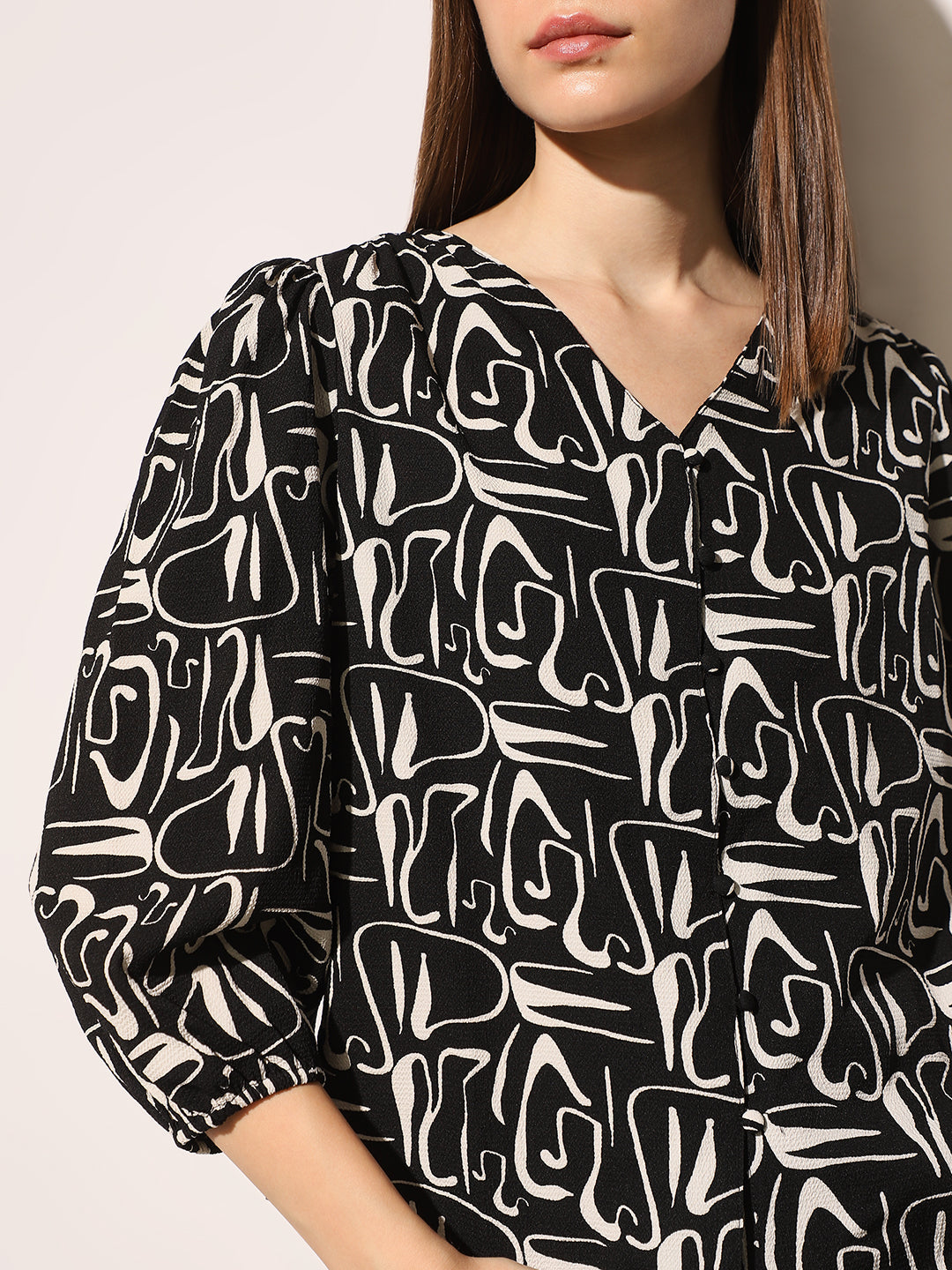 Black Abstract Print Top