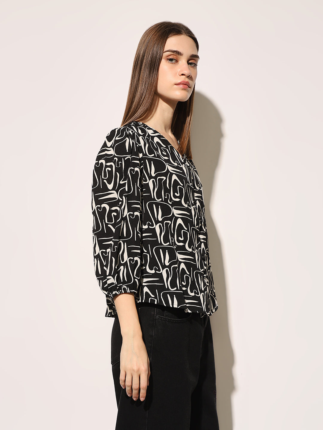 Black Abstract Print Top