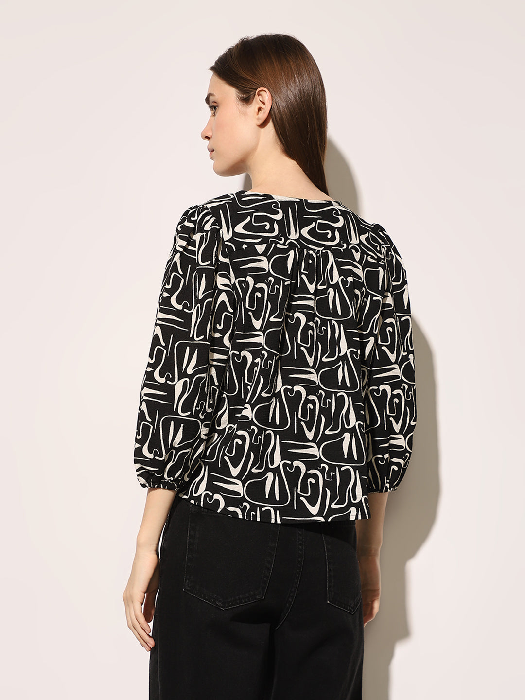 Black Abstract Print Top