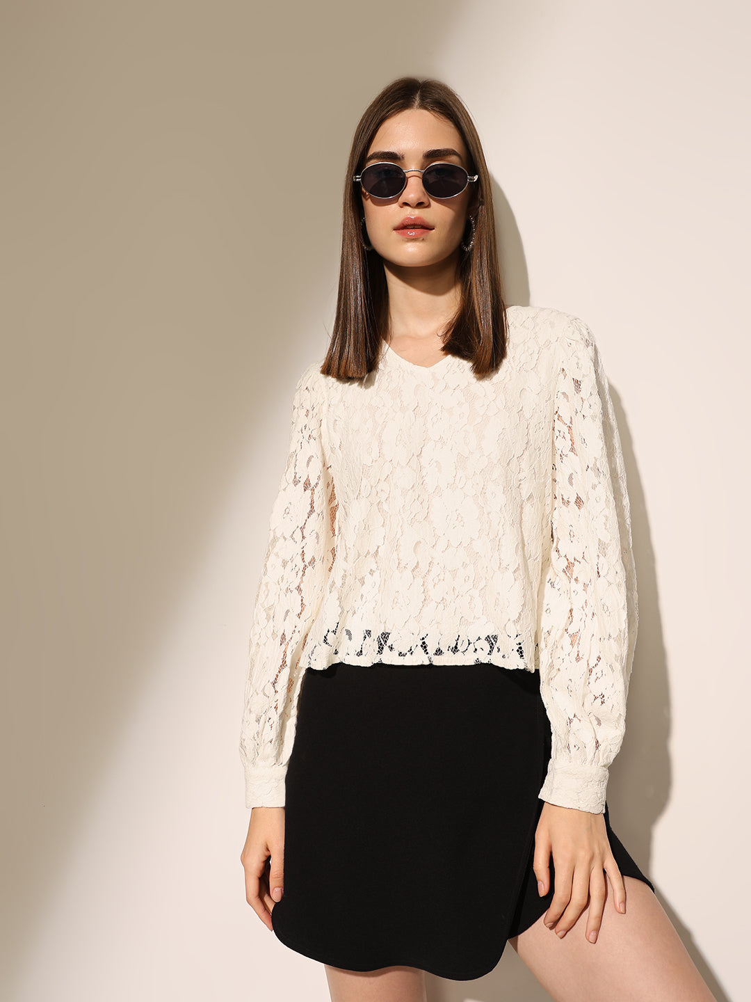 White Puff Sleeved Lace Top