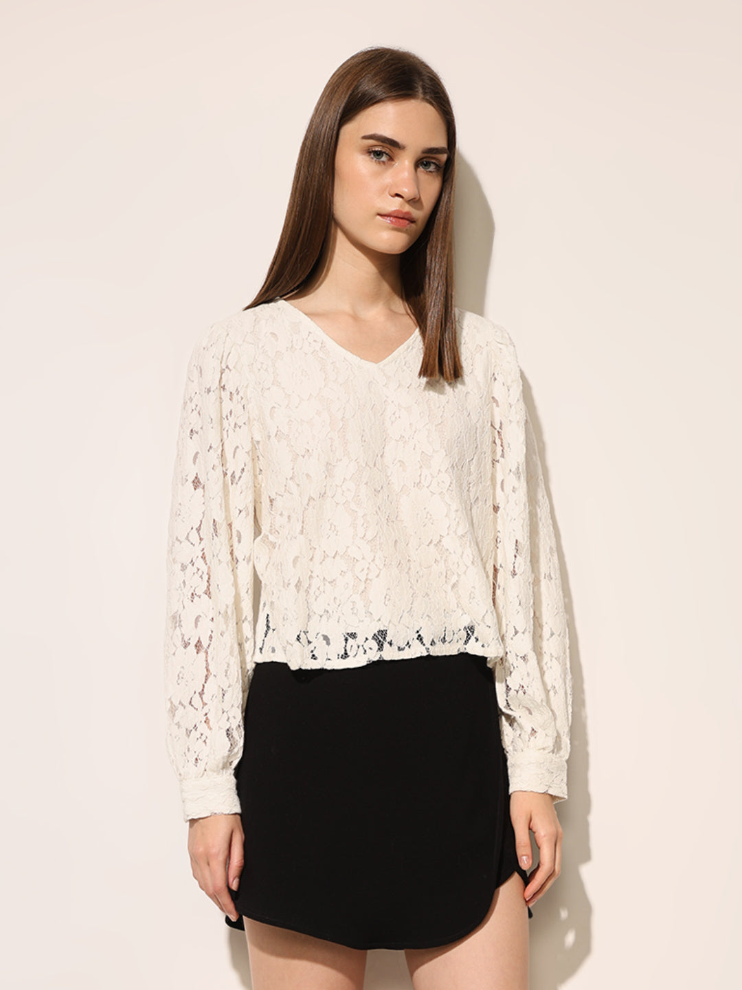 White Puff Sleeved Lace Top