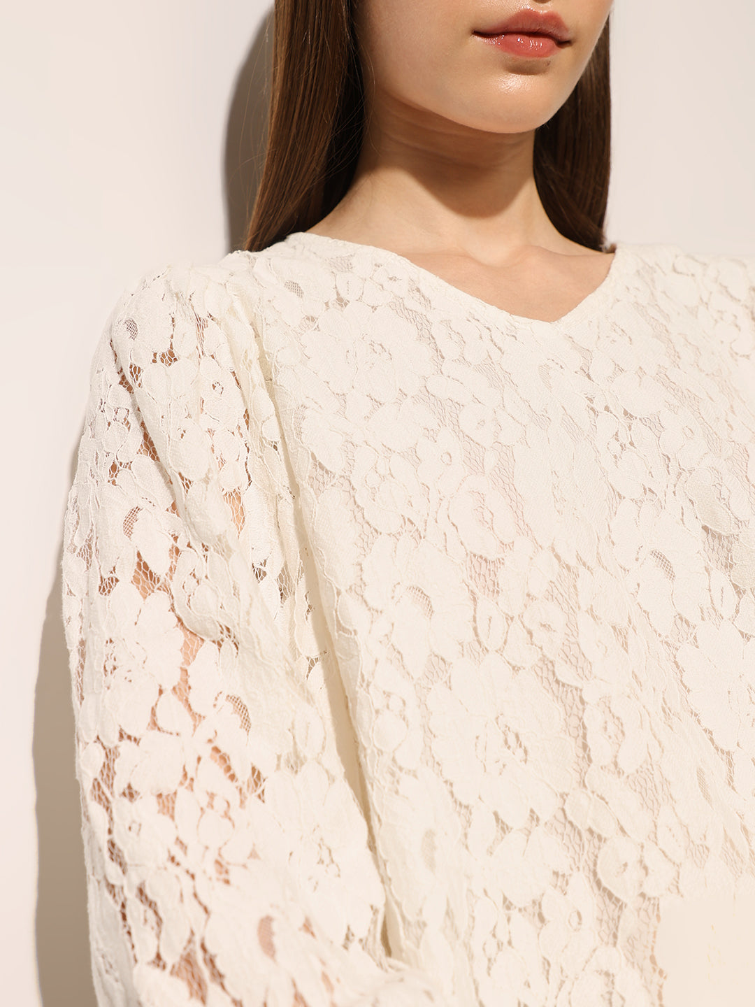White Puff Sleeved Lace Top