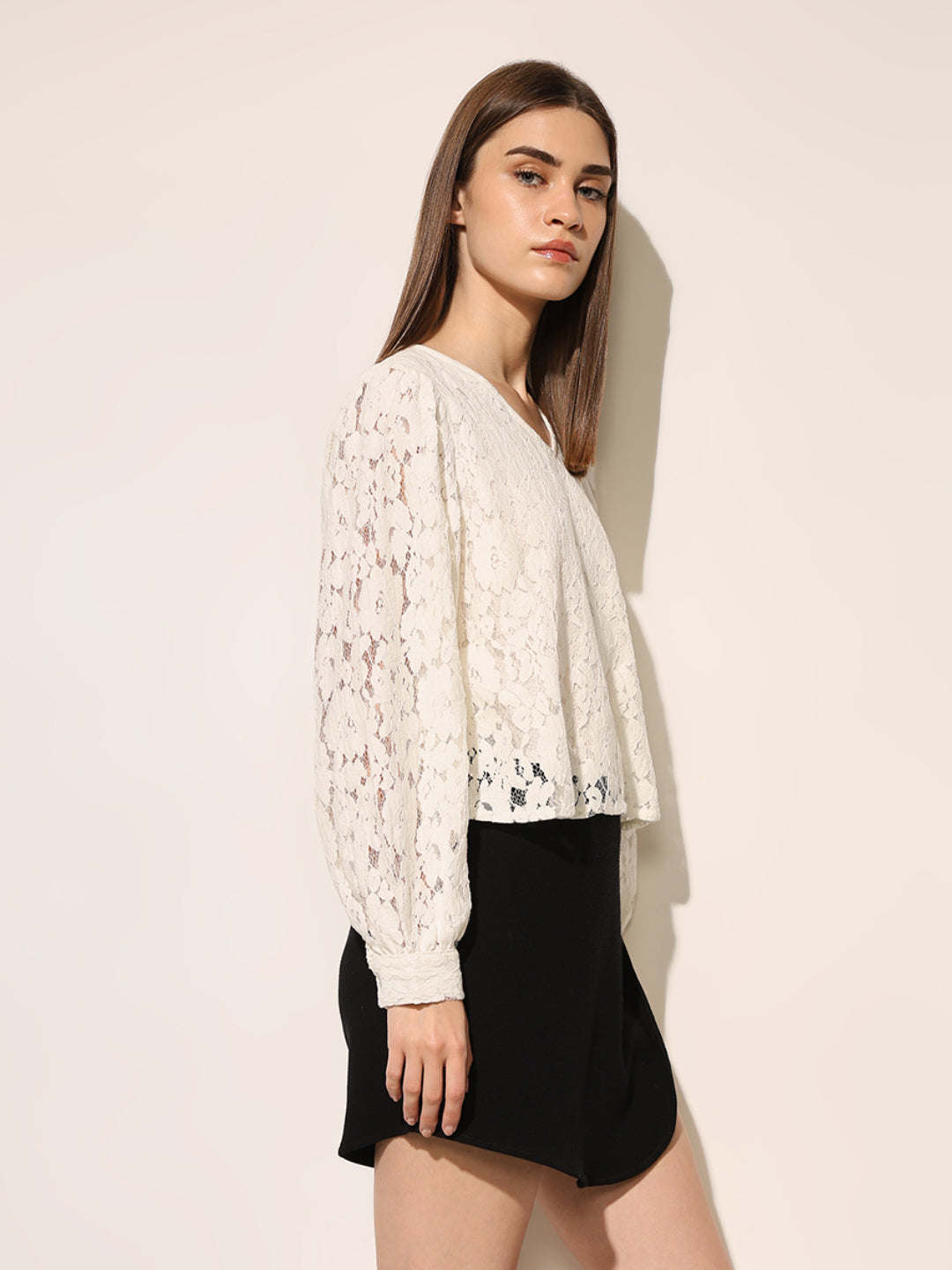 White Puff Sleeved Lace Top