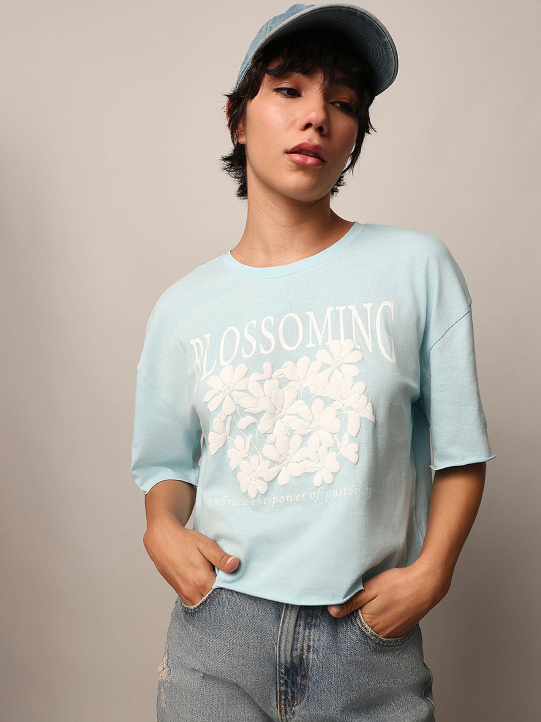 Blue Printed Boxy T-Shirt