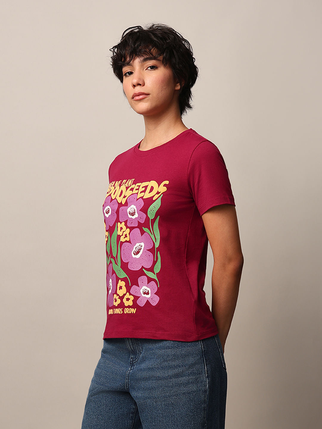 Maroon Floral Print T-Shirt