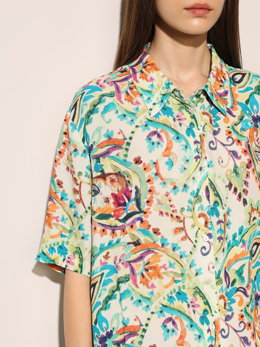 White Printed Loose Fit Shirt