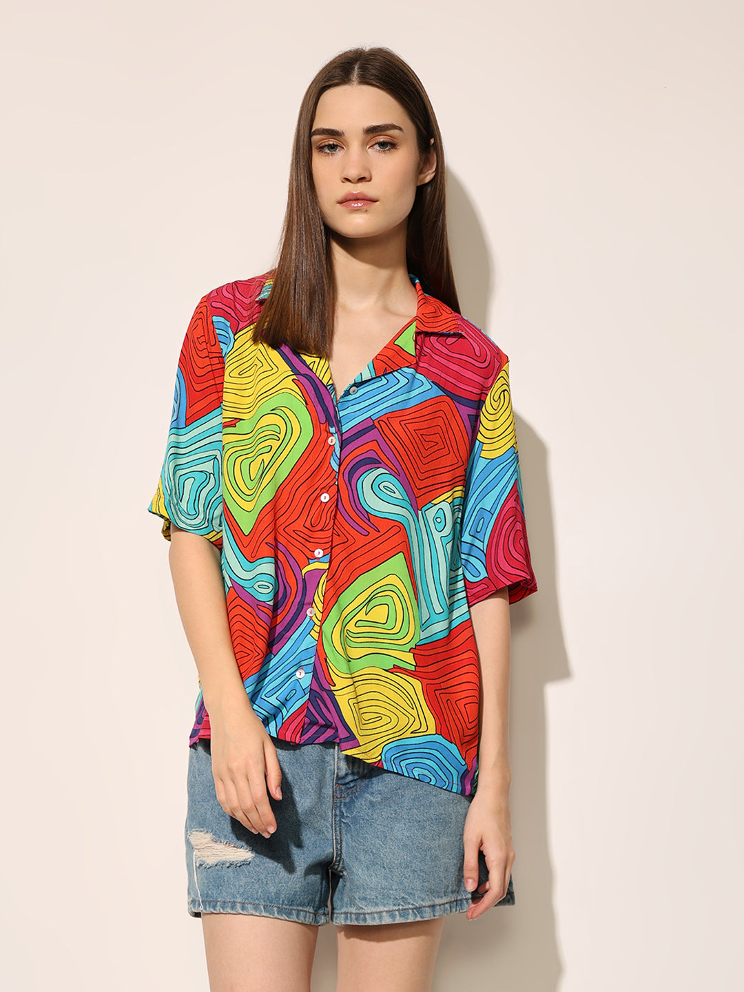 Red Printed Viscose Shirt