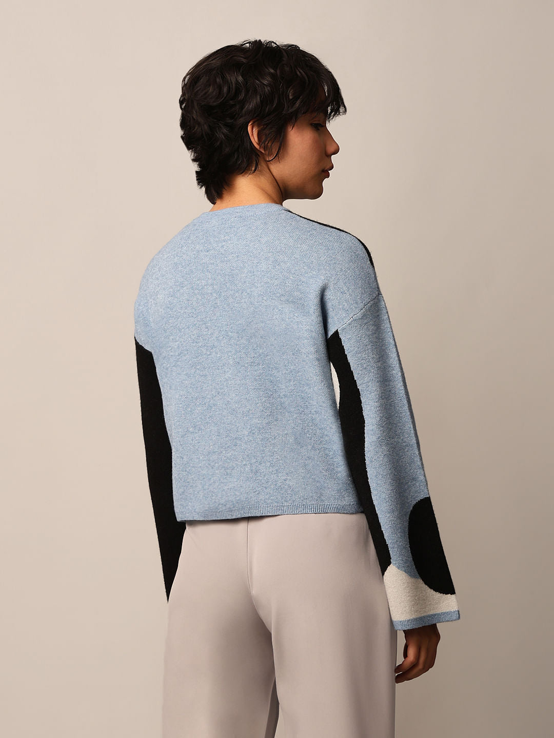 Black Printed Jacquard Knit Pullover