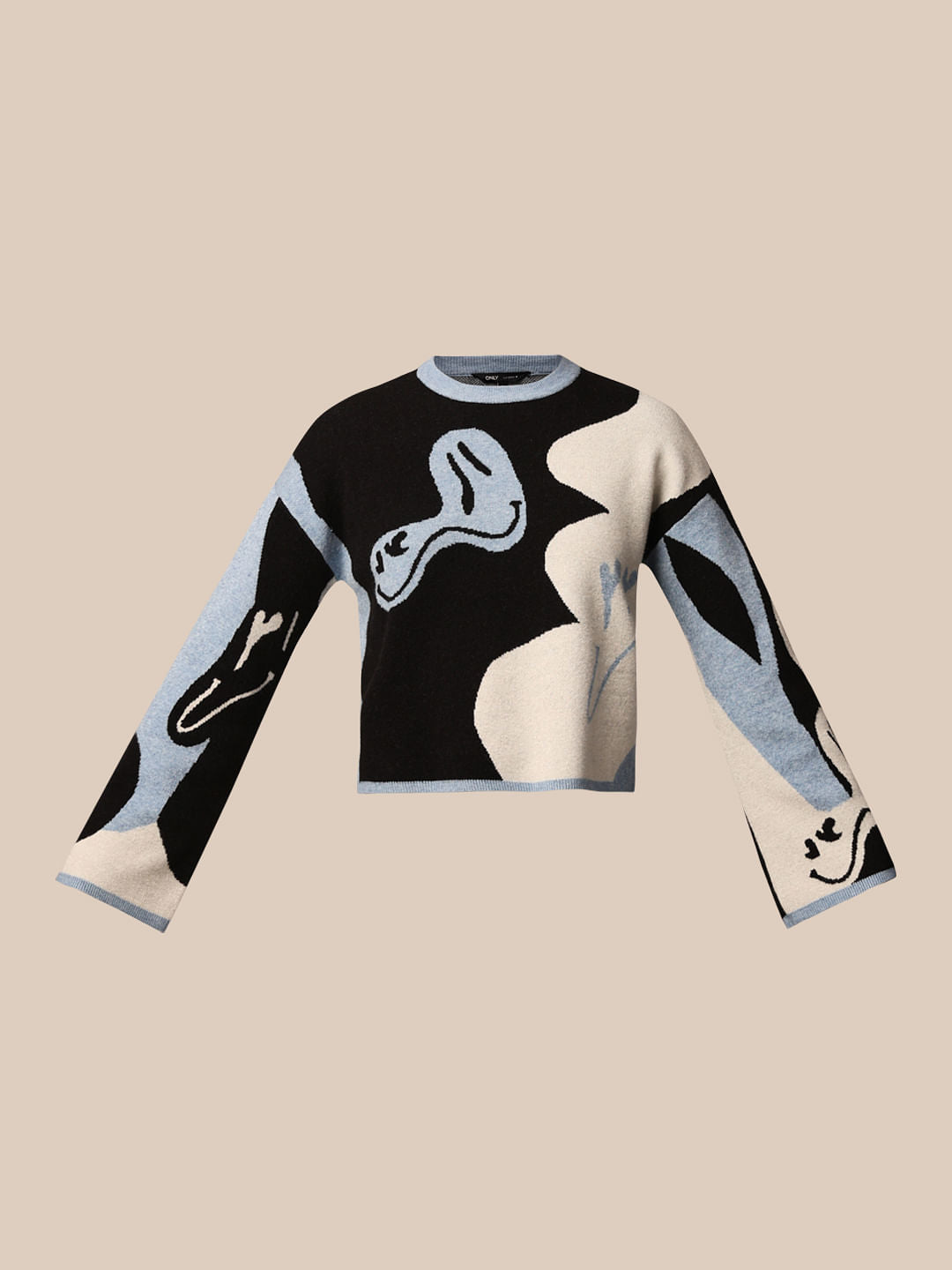 Black Printed Jacquard Knit Pullover